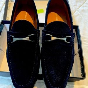 Saks Fifth Avenue Navy Suede Loafers. New with box.